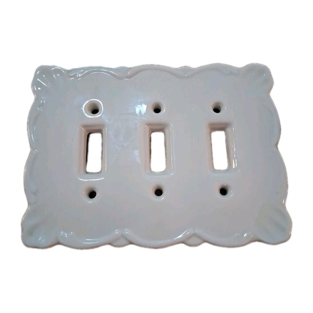 Maryland China 7x5 Porcelain Triple White Light Switch Plate Beveled Edges Japan